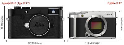 Größenvergleich: Leica M10-D (Typ 9217) vs. Fujifilm X-A7