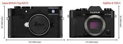 Größenvergleich: Leica M10-D (Typ 9217) vs. Fujifilm X-T30 II Größenvergleich: Leica M10-D (Typ 9217) vs. Fujifilm X-T30 II