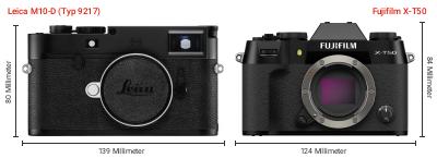 Größenvergleich: Leica M10-D (Typ 9217) vs. Fujifilm X-T50 Größenvergleich: Leica M10-D (Typ 9217) vs. Fujifilm X-T50