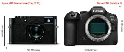 Größenvergleich: Leica M10 Monochrom (Typ 6376) vs. Canon EOS R6 Mark III Größenvergleich: Leica M10 Monochrom (Typ 6376) vs. Canon EOS R6 Mark III
