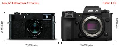 Größenvergleich: Leica M10 Monochrom (Typ 6376) vs. Fujifilm X-H2 Größenvergleich: Leica M10 Monochrom (Typ 6376) vs. Fujifilm X-H2