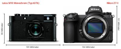 Größenvergleich: Leica M10 Monochrom (Typ 6376) vs. Nikon Z7 II Größenvergleich: Leica M10 Monochrom (Typ 6376) vs. Nikon Z7 II