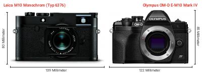 Größenvergleich: Leica M10 Monochrom (Typ 6376) vs. OM System OM-D E-M10 Mark IV Größenvergleich: Leica M10 Monochrom (Typ 6376) vs. OM System OM-D E-M10 Mark IV