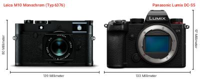 Größenvergleich: Leica M10 Monochrom (Typ 6376) vs. Panasonic Lumix DC-S5 Größenvergleich: Leica M10 Monochrom (Typ 6376) vs. Panasonic Lumix DC-S5