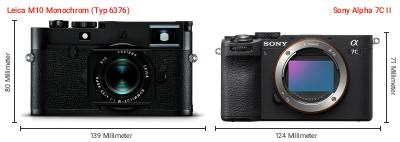 Größenvergleich: Leica M10 Monochrom (Typ 6376) vs. Sony Alpha 7C II Größenvergleich: Leica M10 Monochrom (Typ 6376) vs. Sony Alpha 7C II
