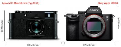 Größenvergleich: Leica M10 Monochrom (Typ 6376) vs. Sony Alpha 7R IIIA Größenvergleich: Leica M10 Monochrom (Typ 6376) vs. Sony Alpha 7R IIIA
