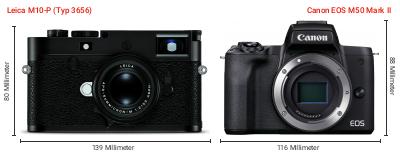 Größenvergleich: Leica M10-P (Typ 3656) vs. Canon EOS M50 Mark II Größenvergleich: Leica M10-P (Typ 3656) vs. Canon EOS M50 Mark II