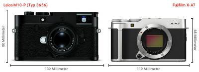 Größenvergleich: Leica M10-P (Typ 3656) vs. Fujifilm X-A7 Größenvergleich: Leica M10-P (Typ 3656) vs. Fujifilm X-A7