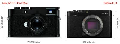 Größenvergleich: Leica M10-P (Typ 3656) vs. Fujifilm X-E4 Größenvergleich: Leica M10-P (Typ 3656) vs. Fujifilm X-E4