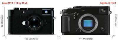 Größenvergleich: Leica M10-P (Typ 3656) vs. Fujifilm X-Pro3 Größenvergleich: Leica M10-P (Typ 3656) vs. Fujifilm X-Pro3