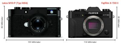 Größenvergleich: Leica M10-P (Typ 3656) vs. Fujifilm X-T30 II Größenvergleich: Leica M10-P (Typ 3656) vs. Fujifilm X-T30 II