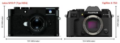 Größenvergleich: Leica M10-P (Typ 3656) vs. Fujifilm X-T50 Größenvergleich: Leica M10-P (Typ 3656) vs. Fujifilm X-T50