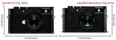 Größenvergleich: Leica M10-P (Typ 3656) vs. Leica M10 Monochrom (Typ 6376) Größenvergleich: Leica M10-P (Typ 3656) vs. Leica M10 Monochrom (Typ 6376)