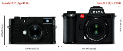 Größenvergleich: Leica M10-P (Typ 3656) vs. Leica SL2 (Typ 2998) Größenvergleich: Leica M10-P (Typ 3656) vs. Leica SL2 (Typ 2998)