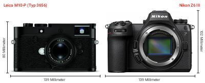 Größenvergleich: Leica M10-P (Typ 3656) vs. Nikon Z6 III Größenvergleich: Leica M10-P (Typ 3656) vs. Nikon Z6 III