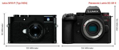 Größenvergleich: Leica M10-P (Typ 3656) vs. Panasonic Lumix DC-G9 II Größenvergleich: Leica M10-P (Typ 3656) vs. Panasonic Lumix DC-G9 II