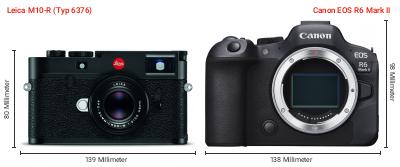 Größenvergleich: Leica M10-R (Typ 6376) vs. Canon EOS R6 Mark II Größenvergleich: Leica M10-R (Typ 6376) vs. Canon EOS R6 Mark II