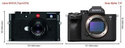 Größenvergleich: Leica M10-R (Typ 6376) vs. Sony Alpha 7 IV Größenvergleich: Leica M10-R (Typ 6376) vs. Sony Alpha 7 IV
