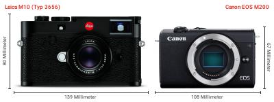 Größenvergleich: Leica M10 (Typ 3656) vs. Canon EOS M200 Größenvergleich: Leica M10 (Typ 3656) vs. Canon EOS M200