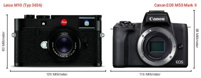 Größenvergleich: Leica M10 (Typ 3656) vs. Canon EOS M50 Mark II Größenvergleich: Leica M10 (Typ 3656) vs. Canon EOS M50 Mark II