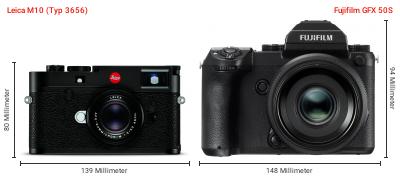 Größenvergleich: Leica M10 (Typ 3656) vs. Fujifilm GFX 50S Größenvergleich: Leica M10 (Typ 3656) vs. Fujifilm GFX 50S