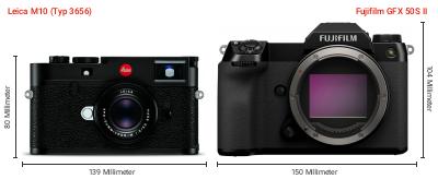Größenvergleich: Leica M10 (Typ 3656) vs. Fujifilm GFX 50S II