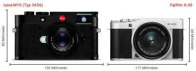 Größenvergleich: Leica M10 (Typ 3656) vs. Fujifilm X-A5 Größenvergleich: Leica M10 (Typ 3656) vs. Fujifilm X-A5