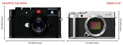 Größenvergleich: Leica M10 (Typ 3656) vs. Fujifilm X-A7 Größenvergleich: Leica M10 (Typ 3656) vs. Fujifilm X-A7