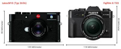 Größenvergleich: Leica M10 (Typ 3656) vs. Fujifilm X-T20 Größenvergleich: Leica M10 (Typ 3656) vs. Fujifilm X-T20