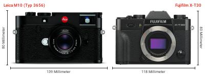 Größenvergleich: Leica M10 (Typ 3656) vs. Fujifilm X-T30 Größenvergleich: Leica M10 (Typ 3656) vs. Fujifilm X-T30