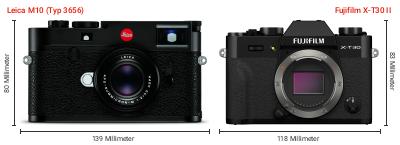Größenvergleich: Leica M10 (Typ 3656) vs. Fujifilm X-T30 II