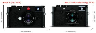 Größenvergleich: Leica M10 (Typ 3656) vs. Leica M10 Monochrom (Typ 6376) Größenvergleich: Leica M10 (Typ 3656) vs. Leica M10 Monochrom (Typ 6376)