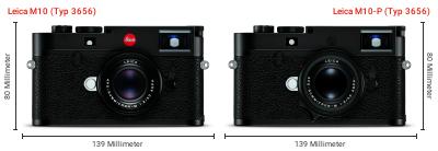 Größenvergleich: Leica M10 (Typ 3656) vs. Leica M10-P (Typ 3656) Größenvergleich: Leica M10 (Typ 3656) vs. Leica M10-P (Typ 3656)