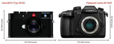 Größenvergleich: Leica M10 (Typ 3656) vs. Panasonic Lumix DC-GH5 Größenvergleich: Leica M10 (Typ 3656) vs. Panasonic Lumix DC-GH5