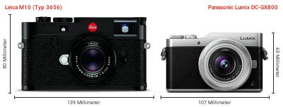 Größenvergleich: Leica M10 (Typ 3656) vs. Panasonic Lumix DC-GX800 Größenvergleich: Leica M10 (Typ 3656) vs. Panasonic Lumix DC-GX800