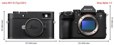 Größenvergleich: Leica M11-D (Typ 2221) vs. Sony Alpha 1 II Größenvergleich: Leica M11-D (Typ 2221) vs. Sony Alpha 1 II