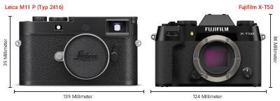 Größenvergleich: Leica M11 P (Typ 2416) vs. Fujifilm X-T50 Größenvergleich: Leica M11 P (Typ 2416) vs. Fujifilm X-T50