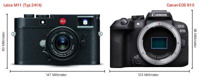 Größenvergleich: Leica M11 (Typ 2416) vs. Canon EOS R10 Größenvergleich: Leica M11 (Typ 2416) vs. Canon EOS R10