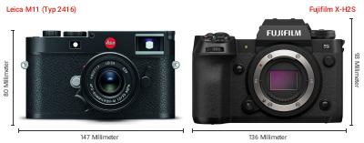 Größenvergleich: Leica M11 (Typ 2416) vs. Fujifilm X-H2S Größenvergleich: Leica M11 (Typ 2416) vs. Fujifilm X-H2S