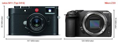 Größenvergleich: Leica M11 (Typ 2416) vs. Nikon Z30 Größenvergleich: Leica M11 (Typ 2416) vs. Nikon Z30