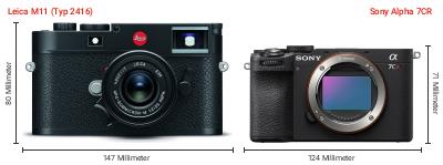 Größenvergleich: Leica M11 (Typ 2416) vs. Sony Alpha 7CR Größenvergleich: Leica M11 (Typ 2416) vs. Sony Alpha 7CR