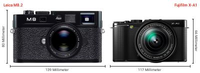 Größenvergleich: Leica M8.2 vs. Fujifilm X-A1 Größenvergleich: Leica M8.2 vs. Fujifilm X-A1