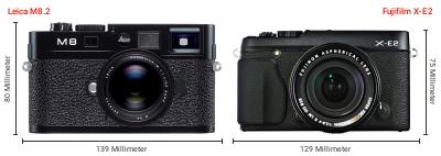 Größenvergleich: Leica M8.2 vs. Fujifilm X-E2 Größenvergleich: Leica M8.2 vs. Fujifilm X-E2