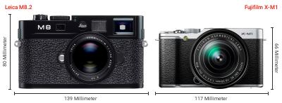 Größenvergleich: Leica M8.2 vs. Fujifilm X-M1 Größenvergleich: Leica M8.2 vs. Fujifilm X-M1