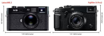 Größenvergleich: Leica M8.2 vs. Fujifilm X-Pro2 Größenvergleich: Leica M8.2 vs. Fujifilm X-Pro2