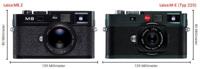 Größenvergleich: Leica M8.2 vs. Leica M-E (Typ 220) Größenvergleich: Leica M8.2 vs. Leica M-E (Typ 220)