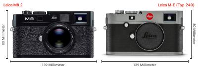 Größenvergleich: Leica M8.2 vs. Leica M-E (Typ 240) Größenvergleich: Leica M8.2 vs. Leica M-E (Typ 240)