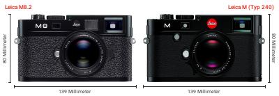 Größenvergleich: Leica M8.2 vs. Leica M (Typ 240) Größenvergleich: Leica M8.2 vs. Leica M (Typ 240)