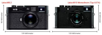 Größenvergleich: Leica M8.2 vs. Leica M10 Monochrom (Typ 6376) Größenvergleich: Leica M8.2 vs. Leica M10 Monochrom (Typ 6376)