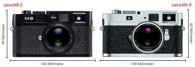 Größenvergleich: Leica M8.2 vs. Leica M9-P Größenvergleich: Leica M8.2 vs. Leica M9-P